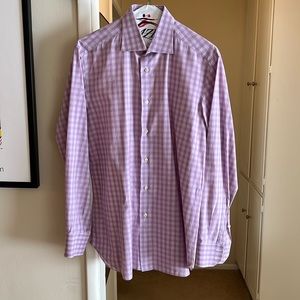 Brioni dress shirt; purple check, size 39/15.5; 100% cotton